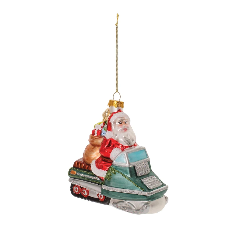 5" Glass Snowmobile Santa Ornaments, 6ct.