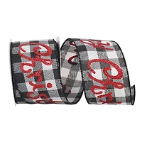 JAM Paper 2.5" x 10yd. Black & White Merry Christmas Glitter Buffalo Wired Ribbon