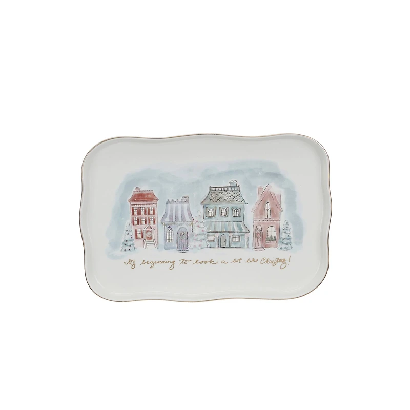 Hello Honey® 13" Village Christmas Scene Stoneware Platter