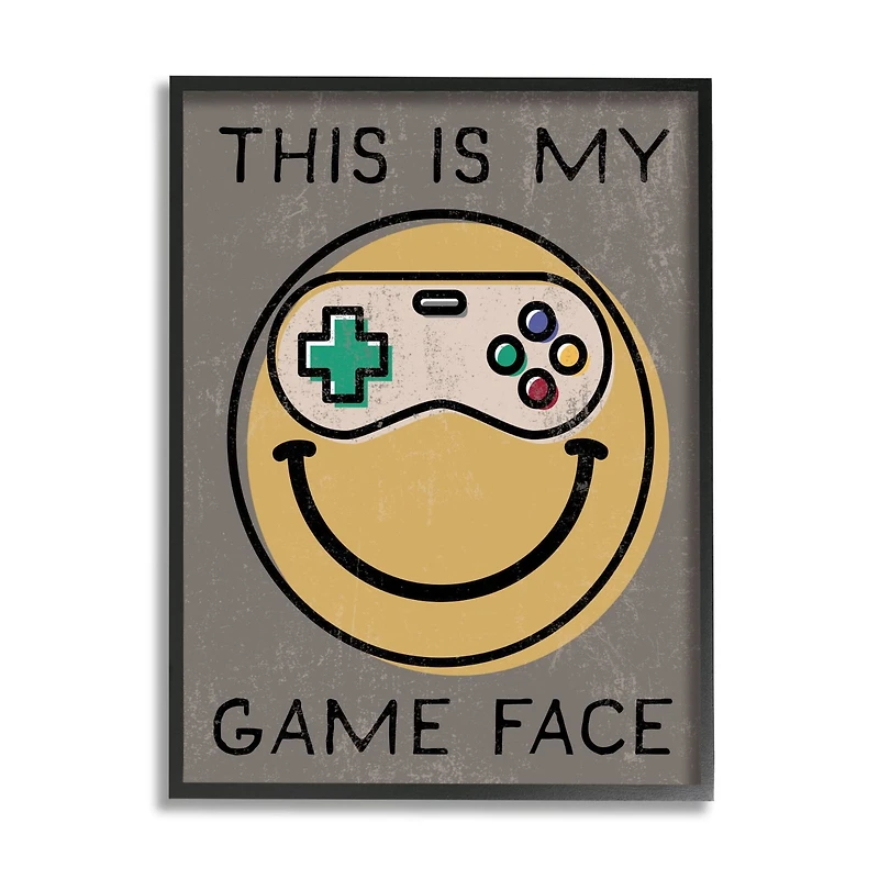 Stupell Industries My Game Face Phrase Yellow Smiley Retro Controller Framed Wall Art