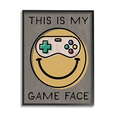 Stupell Industries My Game Face Phrase Yellow Smiley Retro Controller Framed Wall Art