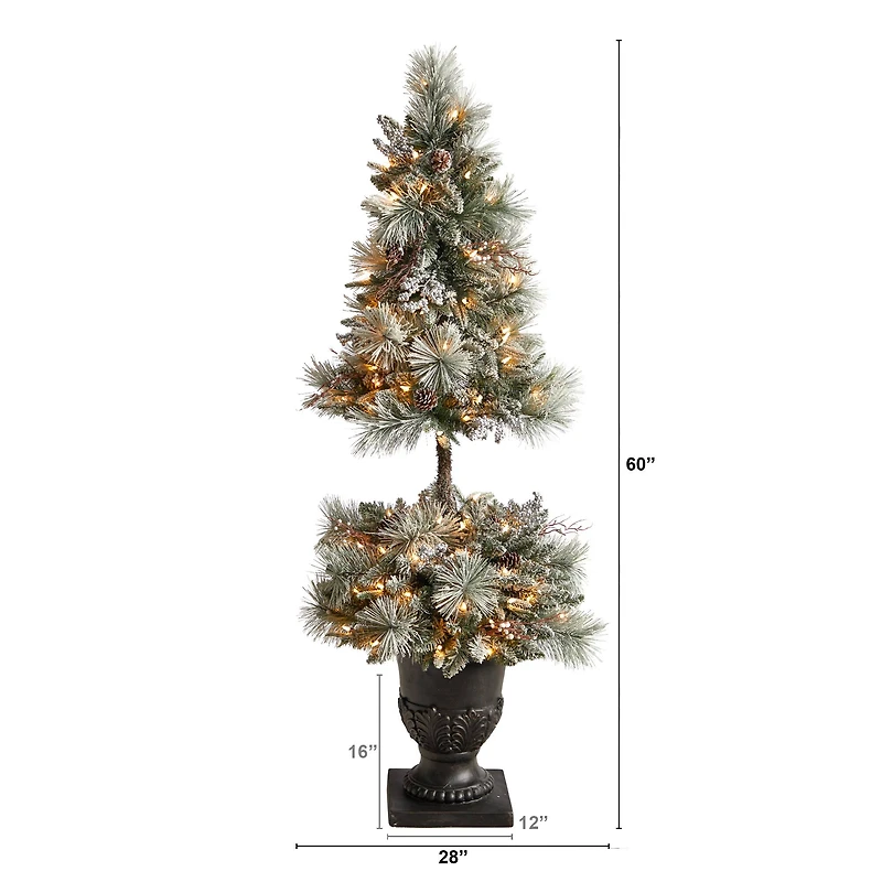 5ft. Pre-Lit Flocked Artificial Christmas Tree in Decorative Urn, White LED Lights