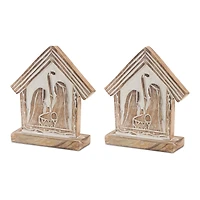 7" Carved Holy Family Nativity Barn, 2ct.