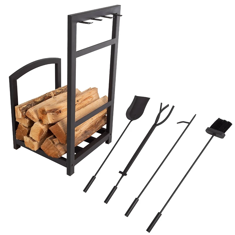 Hastings Home Black Fireplace Tool Set & Rack