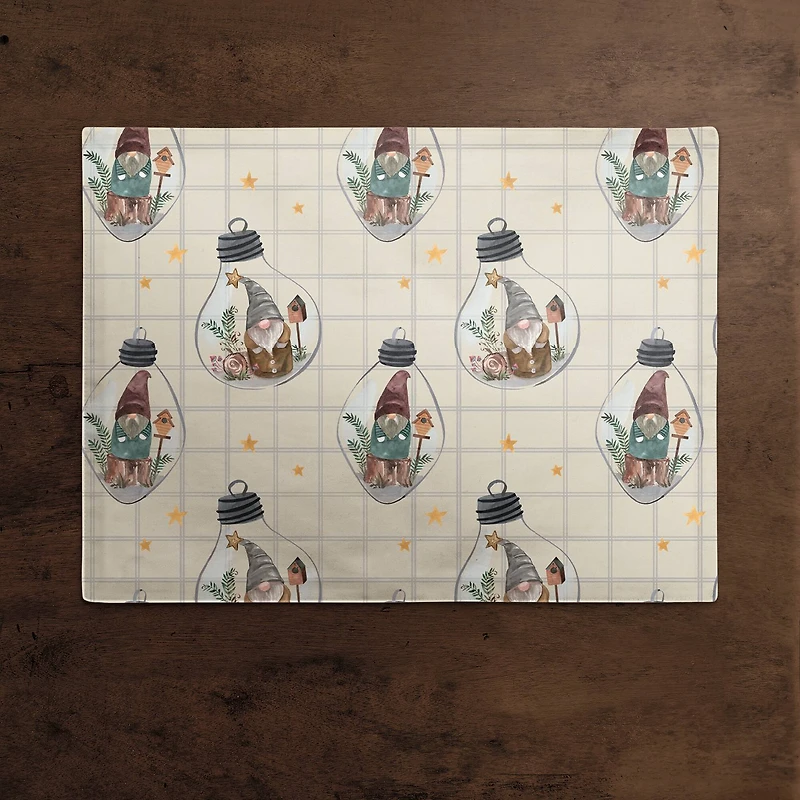 Cream & Gray Check Gnome Globe Pattern Cotton Twill Placemat