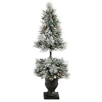 5ft. Pre-Lit Flocked Artificial Christmas Tree in Decorative Urn, White LED Lights