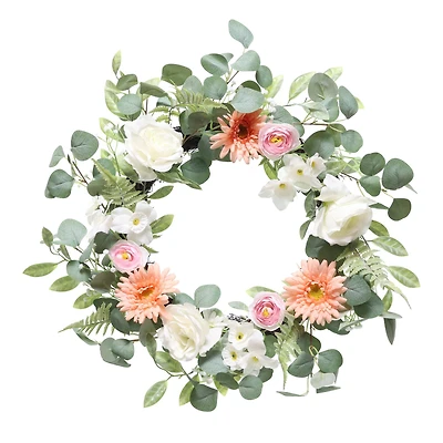 24"Artificial Chrysanthemum, Rose & Ranunculus Floral Spring Wreath