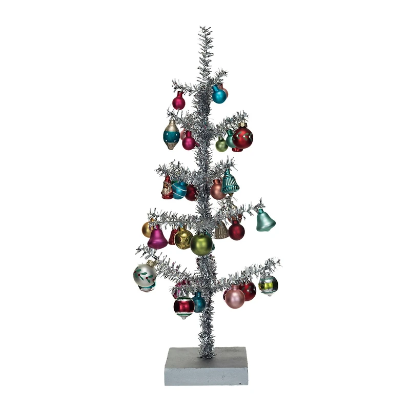 Hello Honey® 20" Silver Tinsel Tree with Glass Ornaments & Wood Base