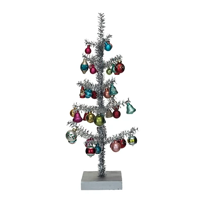 Hello Honey® 20" Silver Tinsel Tree with Glass Ornaments & Wood Base