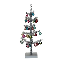 Hello Honey® 20" Silver Tinsel Tree with Glass Ornaments & Wood Base