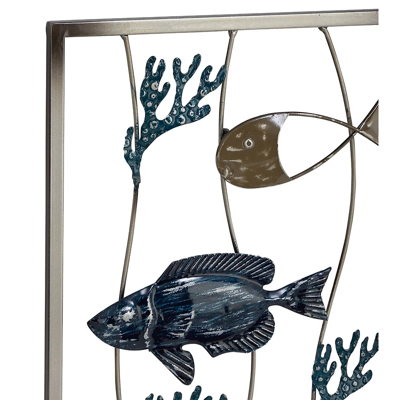 Set of 2 Blue Metal Coastal Fish Wall Decor, 11" x 29"
