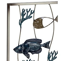 Set of 2 Blue Metal Coastal Fish Wall Decor, 11" x 29"
