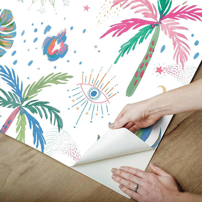 RoomMates White Multi Nuit Tropicale Peel & Stick Wallpaper