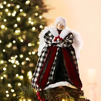 Glitzhome® 12" Black & White Plaid Angel Tree Topper