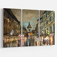 Designart - Bern Switzerland Rainy Evening in Oil Painting