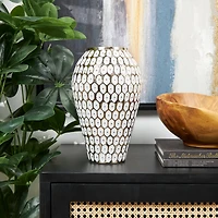 11" Gold & White Geometric Dot Metal Vase