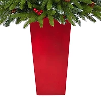 5ft. Pre-Lit Snow Tipped Portland Spruce Artificial Christmas Tree  in Red Tower Planter, Clear LED Lights