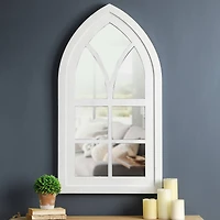 Glitzhome® 40" White Wooden Cathedral Windowpane Wall Mirror