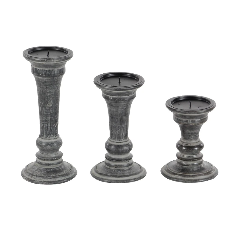 Black Mango Wood Traditional Candle Holder Set