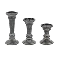 Black Mango Wood Traditional Candle Holder Set