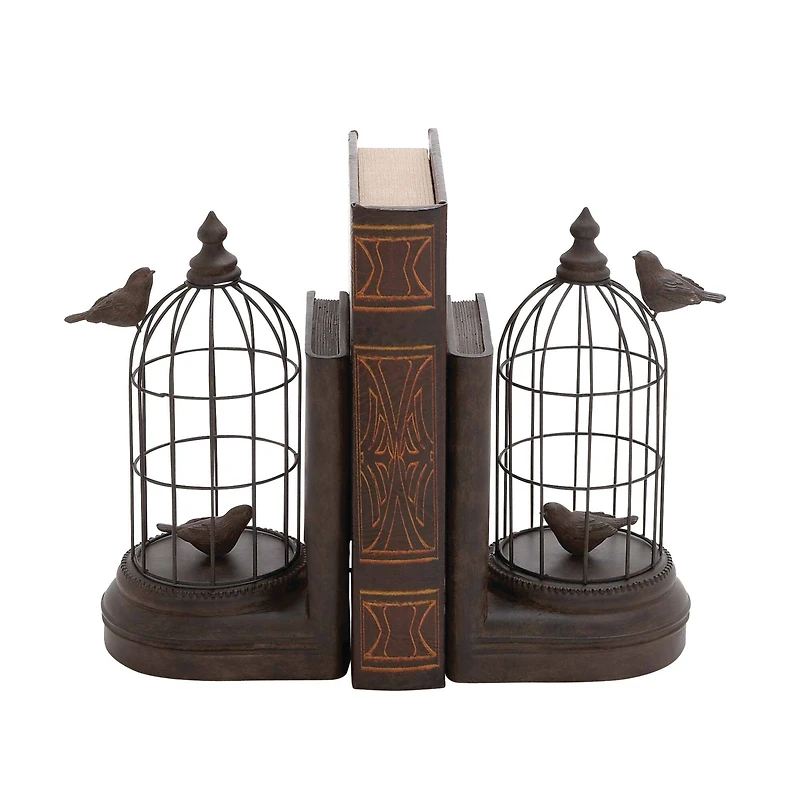 Black Metal Farmhouse Birdcage Bookends Set