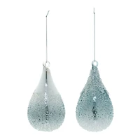 6" Seafoam Beaded Glass Teardrop Ornaments Set