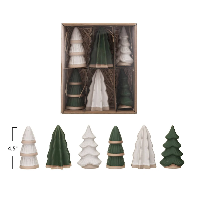 Hello Honey® Green, White & Unglazed Stoneware Christmas Tree Set