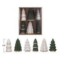 Hello Honey® Green, White & Unglazed Stoneware Christmas Tree Set