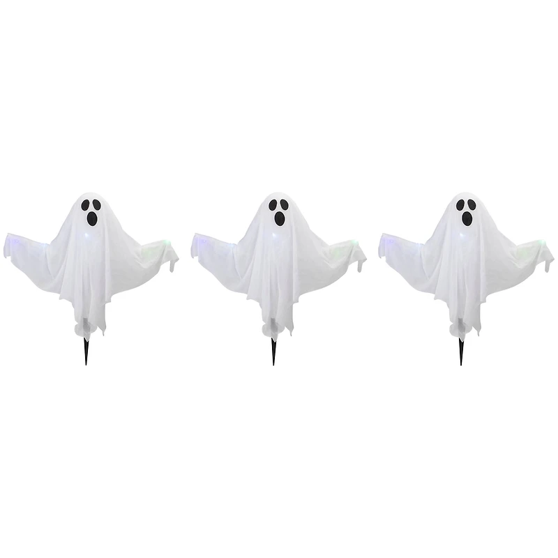 Lighted White Ghost Halloween Lawn Stakes Set, 3ct.