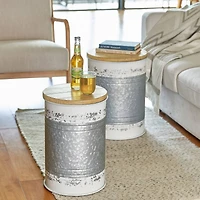 Glitzhome® Metal Storage Accent Table with Solid Wood Lid Set