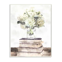 Stupell Industries White Hydrangeas on Books Wooden Wall Plaque