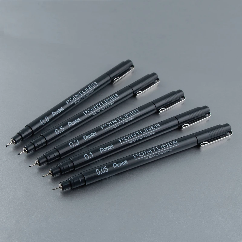 Pentel Arts® Pointliner™ Black 5 Piece Pen Set