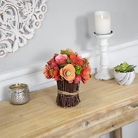 9" Red & Pink Artificial Mixed Floral Wooden Spring Bouquet