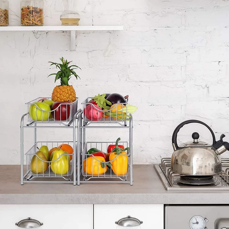 NEX™ Silver Stackable 2-Tier Cabinet Organizer with Sliding Drawer Set