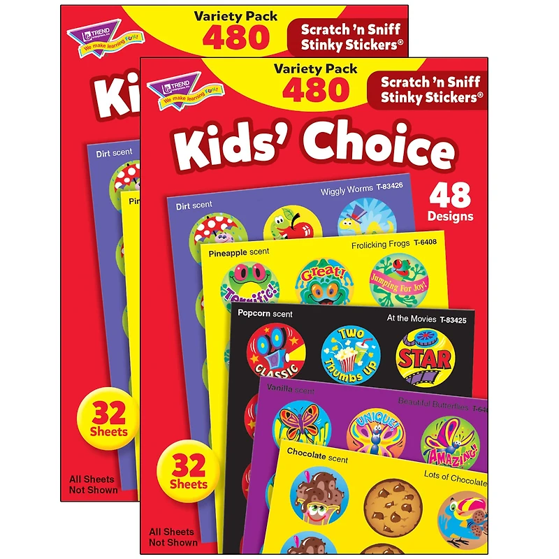 Trend Enterprises® Kids' Choice Stinky Stickers® Variety Pack, 2 Packs of 480ct.