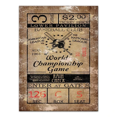 World Champ Game Ticket 12" x 16" Canvas Wall Art