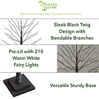 2ft. Pre-Lit Artificial Halloween Black Twig Tree with 210 Warm White Fairy Copper Wire LED Lights