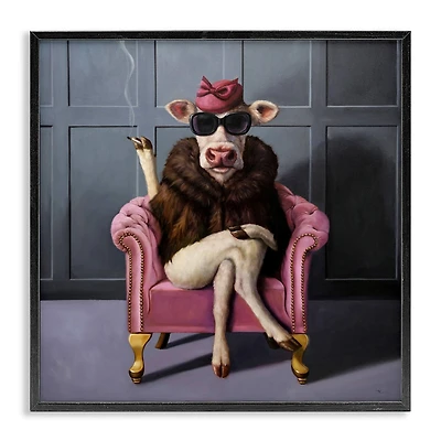 Stupell Industries Trendy Pink Glam Cow Framed Giclee Art