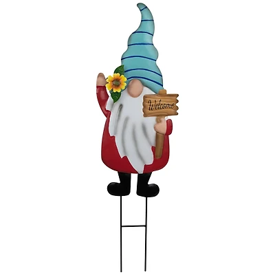 22" Red Welcome Gnome Outdoor Garden Stake