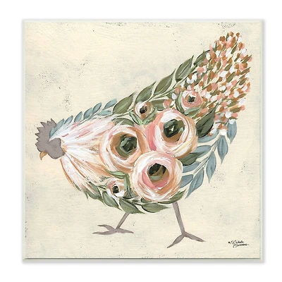 Stupell Industries Vintage Farm Chicken Pink Floral Body, 12" x 12"