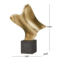 22" Gold Polystone Wave Abstract Sculpture with Black Base