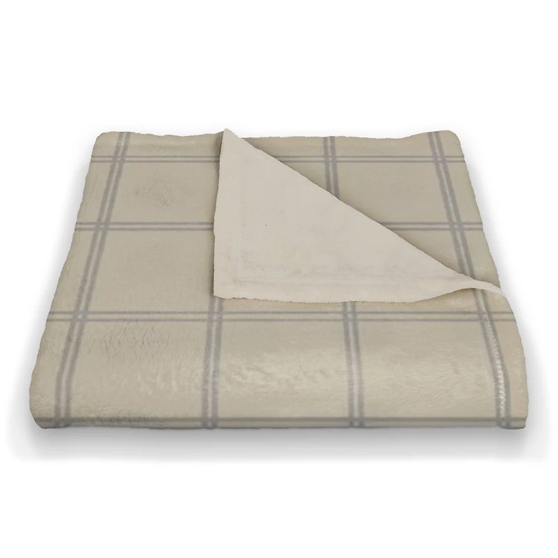 Cream and Gray Check Coral Fleece Blanket