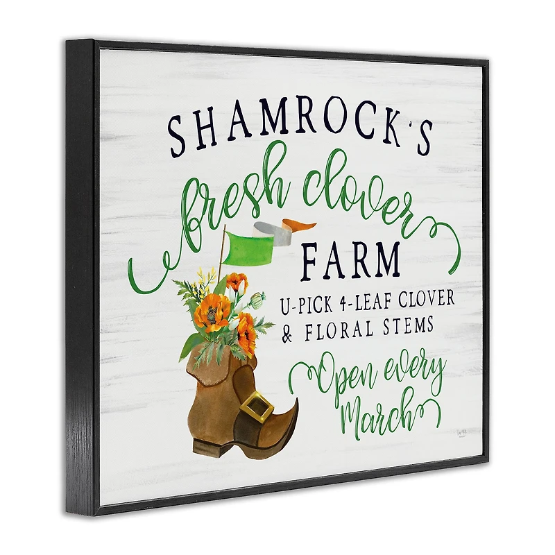Stupell Industries Shamrock Clover Farm Typography Sign Grainy Pattern Framed Giclee Art