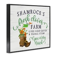 Stupell Industries Shamrock Clover Farm Typography Sign Grainy Pattern Framed Giclee Art