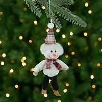 Skiing Snowman with Plaid Santa Hat and Matching Scarf Christmas Ornament - 12"