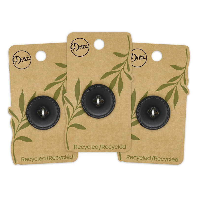 Dritz® 25mm Black Recycled Leather Round Button, 3ct.