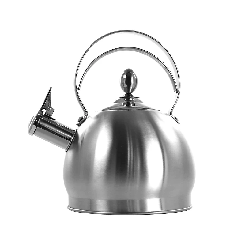 MegaChef 2.8 Liter Brushed Silver Round Stovetop Whistling Kettle