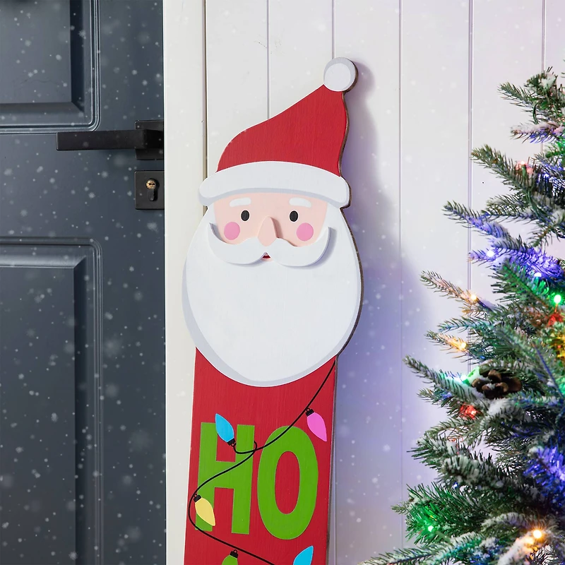 Glitzhome® 4.5ft. Wooden Santa Porch Sign with Fabric Dangling Legs