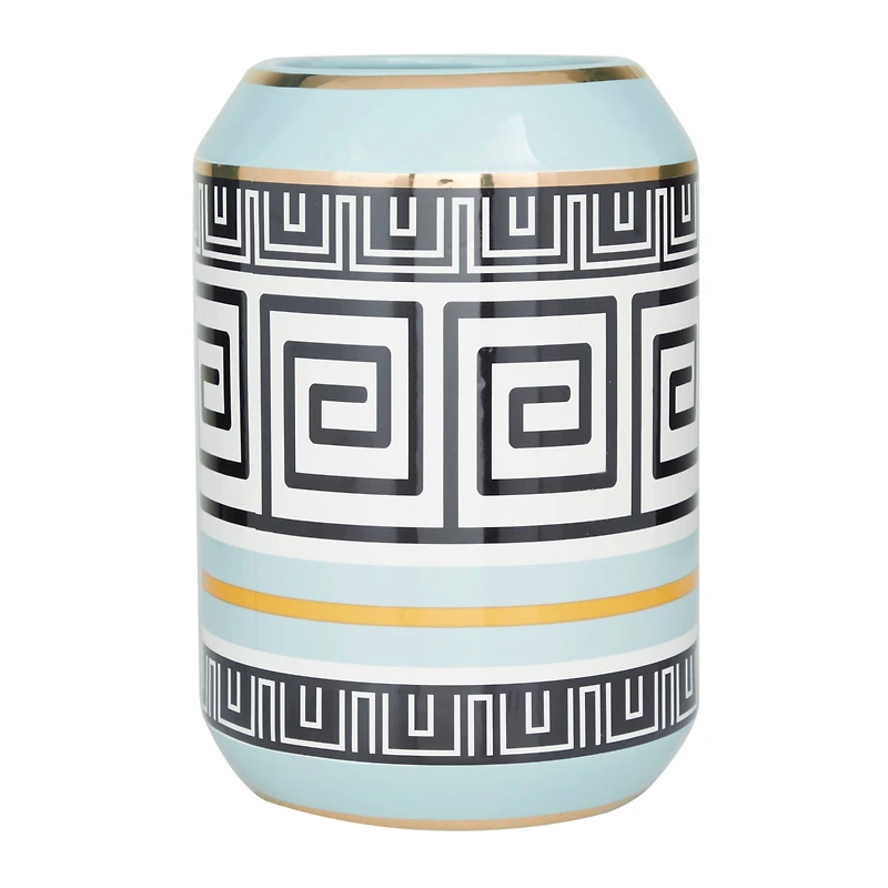 Teal Stoneware Modern Vase, 11" x 8" x 8"