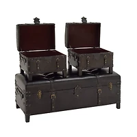 Dark Brown Cedar Traditional Storage Bench Set